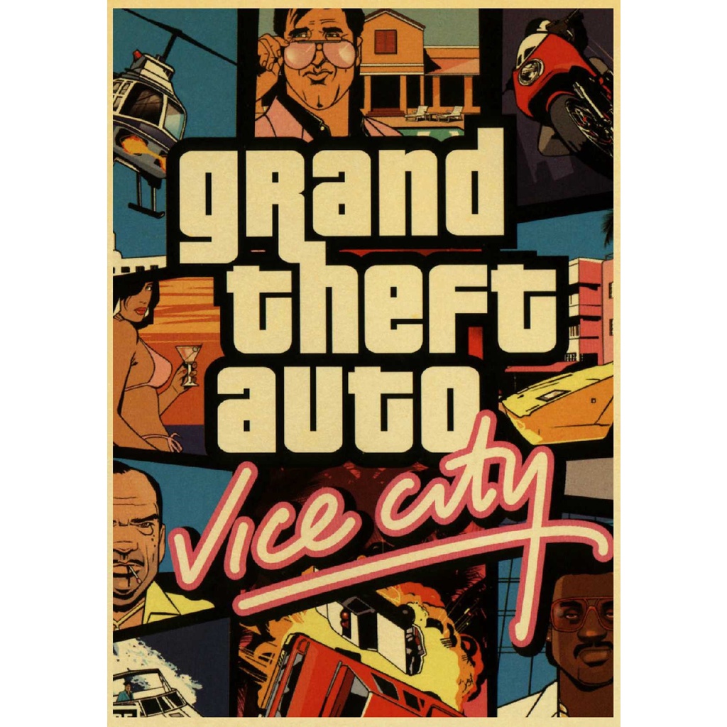 Poster GTA Vice City Tamanho Grande A3 Cartaz de Cinema - Quadro Grand Theft Auto: Vice City