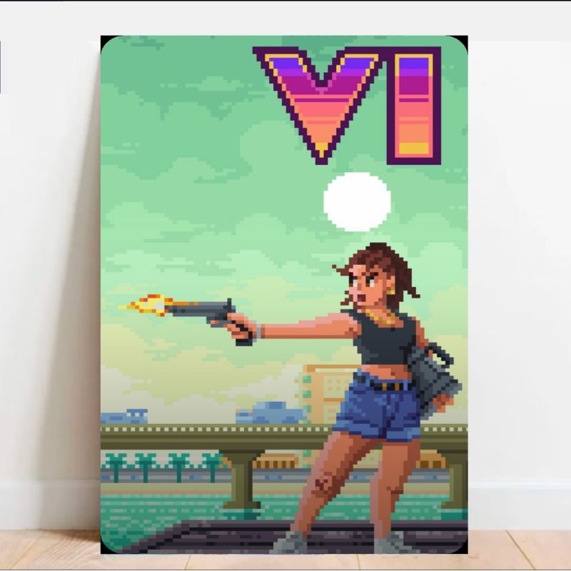 Quadro GTA 6 20x28cm | Poster Decorativo Gamer | Arte Vice City | Decoração para Fã de Games