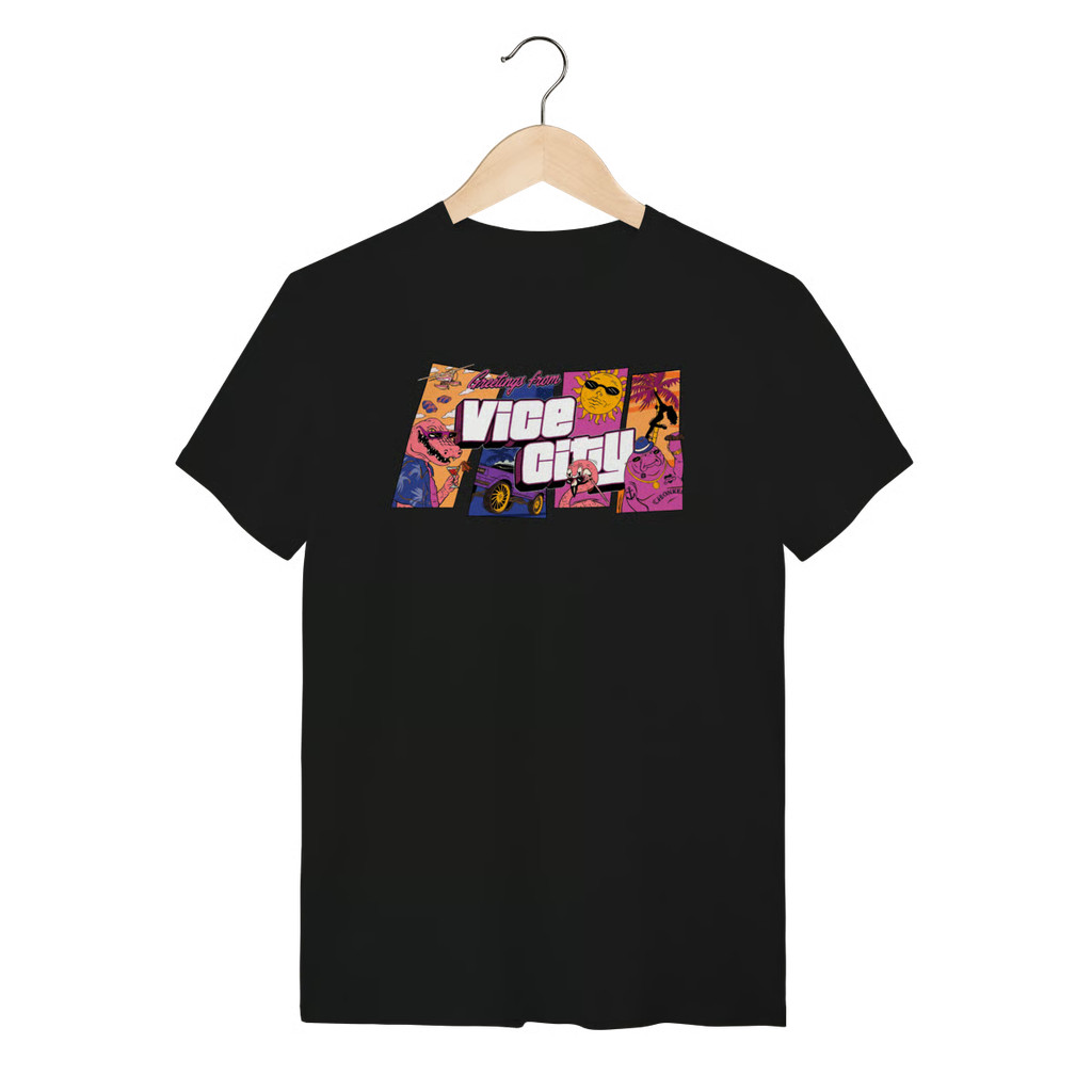 Camiseta GTA VI Greetings From Vice City Unissex Masculina Feminina 100% Algodão Premium | Estilo Geek/Pop/Streetwear