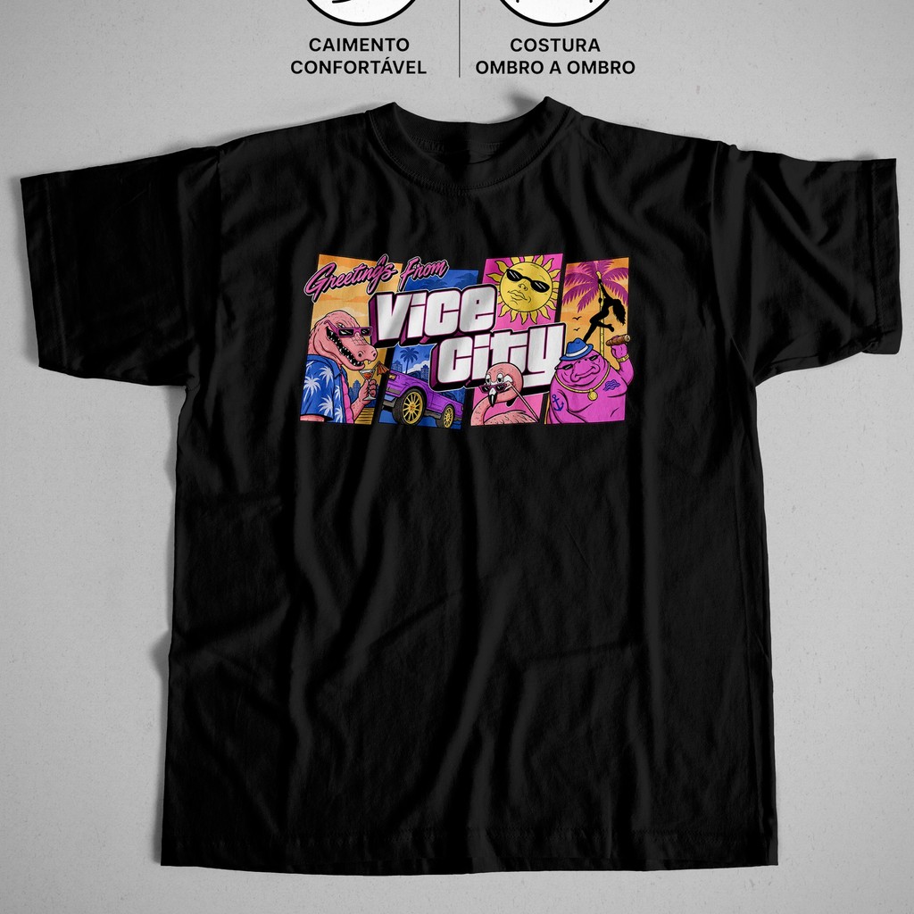 Camiseta GTA 6 Vice City Grand Theft Auto Jogo Unissex 100% Algodão Camisa Masculina Feminina Streetwear