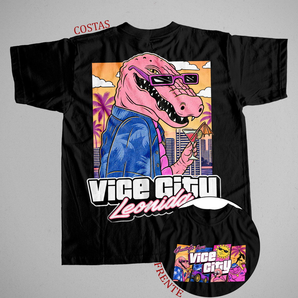 Camiseta GTA 6 Vice City Grand Theft Auto Jogo Unissex 100% Algodão Camisa Masculina Feminina Streetwear Frente e Costas