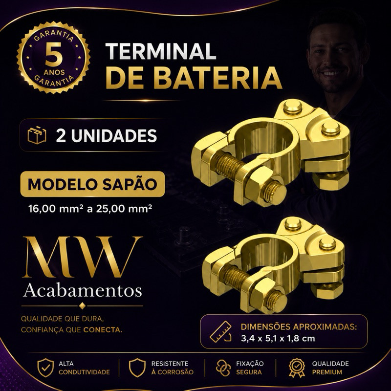 Terminal de Bateria Universal Tipo Sapão – 1 Par (2 Unidades) Carro Caminhão