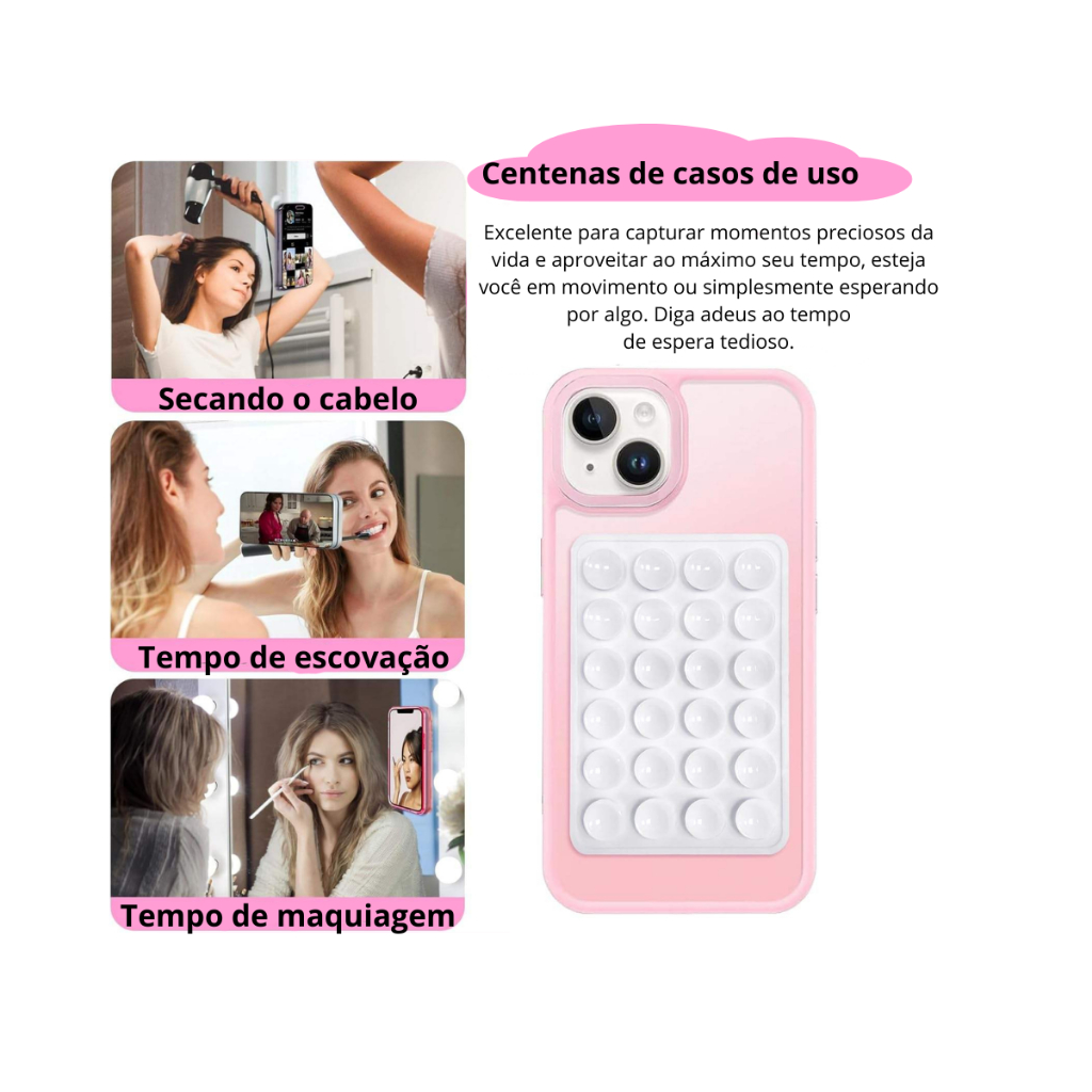 Suporte Celular Ventosa Silicone Adesivo Espelho Capinha Anti Queda Universal Kit 1 2 3 4 Unidades