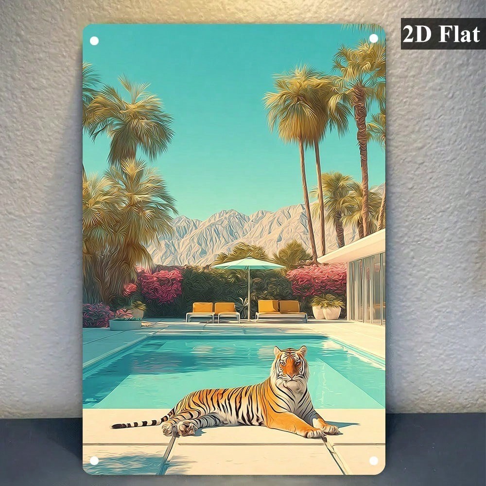 CIFbuy 2D Flat Retro Metal Wall Art , Palm Springs Tiger Stripe Print , Design Aberto De Peça Única , Vintage Home Garde