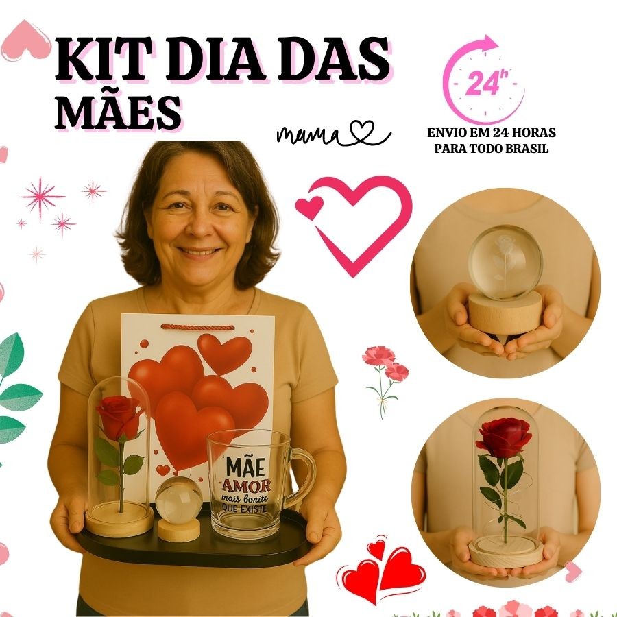 Presente Dia das Mães Caneca 420ML Enfeite Decorativo Luz De Led Luminária I love You Sacola