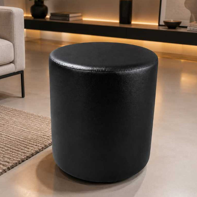 Puff Redondo Preto - Decorativo ou Assento Extra, Ideal Para Todos os Ambientes - Resistente Até 120kg