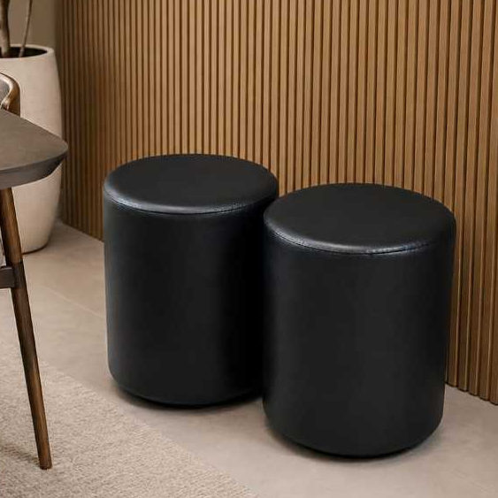 Kit Puff Preto Decorativo - Assento Extra Banco Baixo - 45cm Altura Ideal Para Qualquer Ambiente
