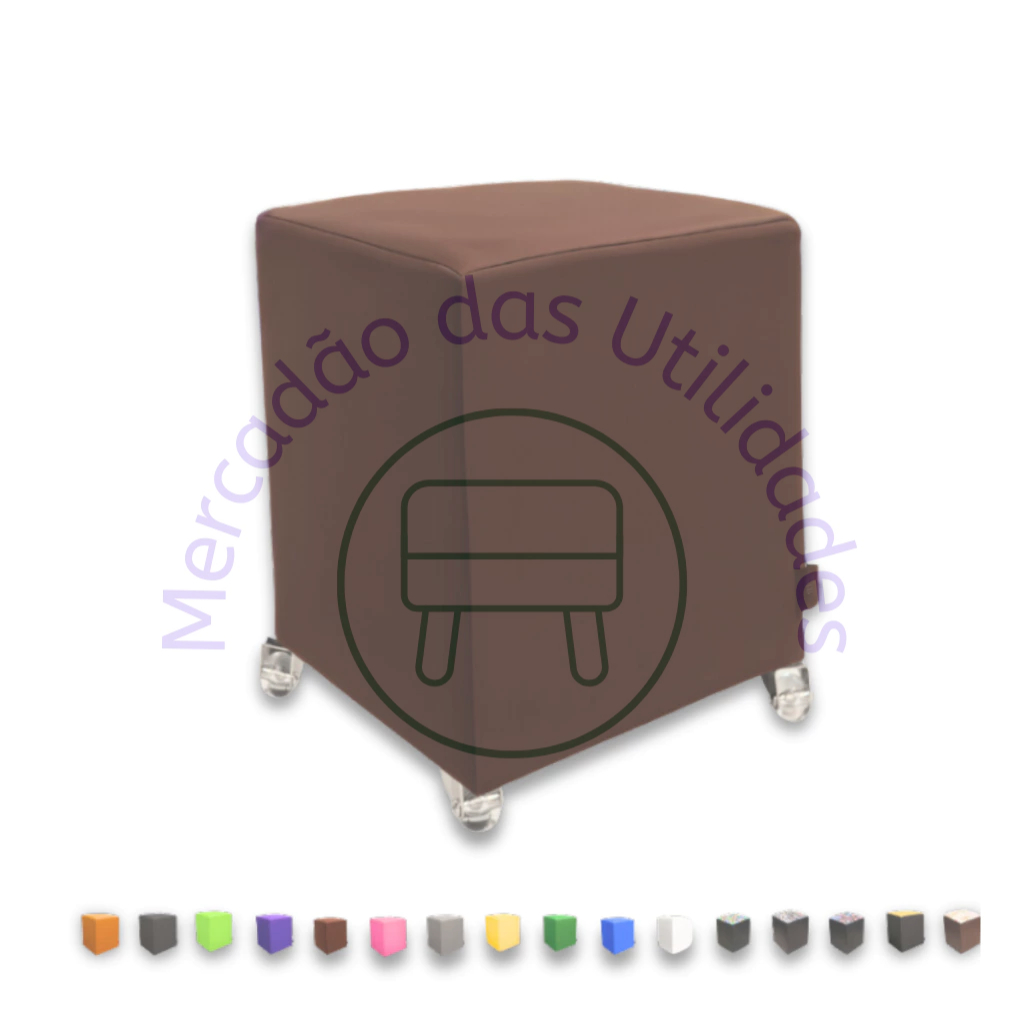 Puff Quadrado com Rodizios de Silicone Assento Extra Rodinhas Apoio de Pé Banquinho