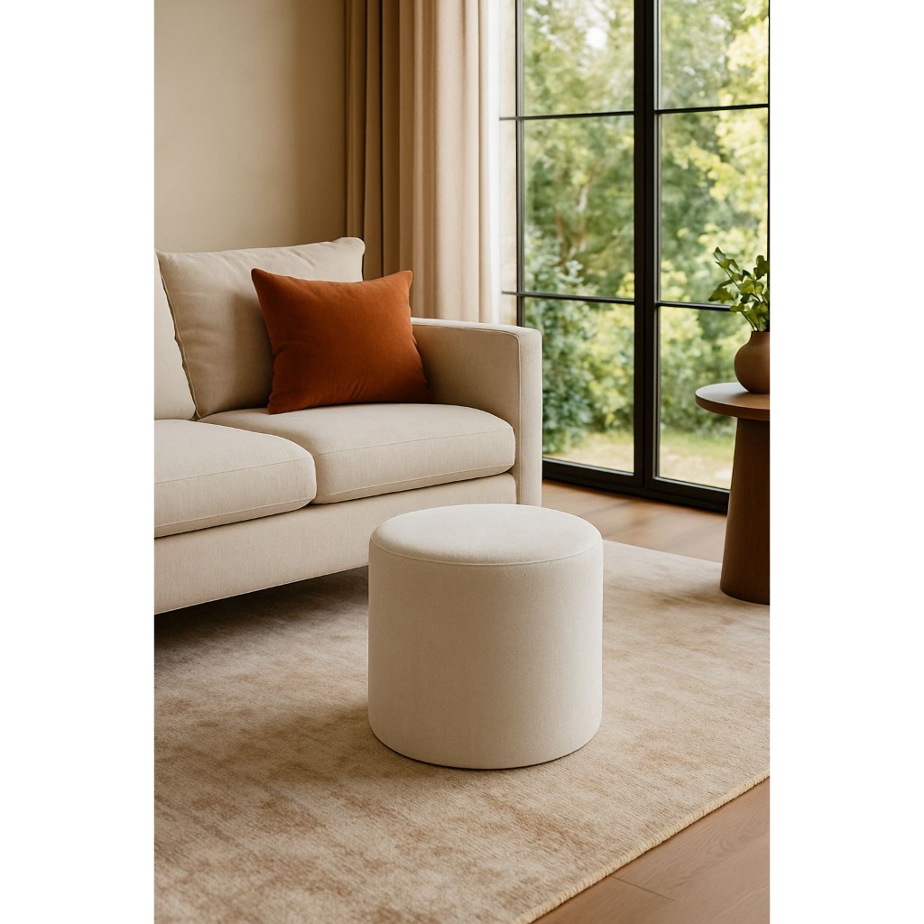 Puff Redondo Decorativo — Assento Extra Compacto Suede Várias Cores