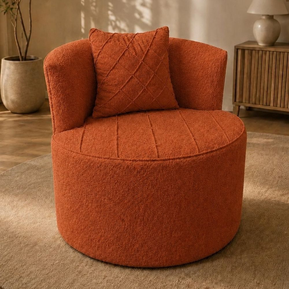 Poltrona Hobi com Design Curvo e Almofada Extra Macia para Sala de Estar e Quarto Boucle Terracota