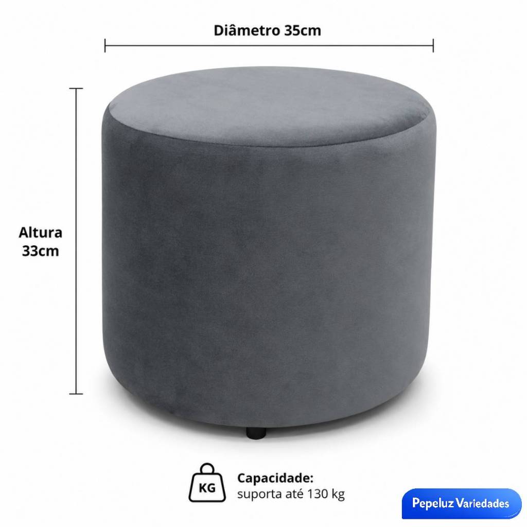 Puff Aura Suede Redondo 35cm Decorativo Assento Extra Apoio Pés Suporta 130kg