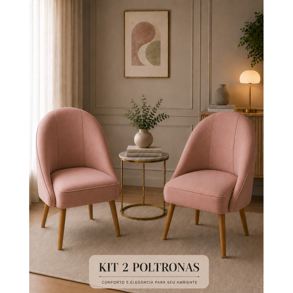 kit 2 Cadeira Lua Decorativa Poltrona Lua Sala de Estar Salão Quarto Estética Decoração Recepção-EXTRA ROSE