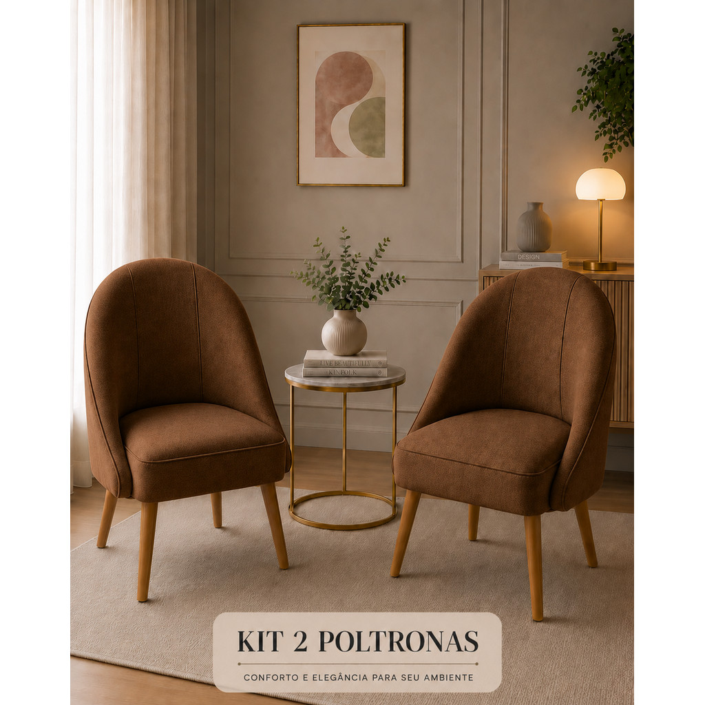 kit 2 Cadeira Lua Decorativa Poltrona Lua Sala de Estar Salão Quarto Estética Decoração Recepção-EXTRA MARROM