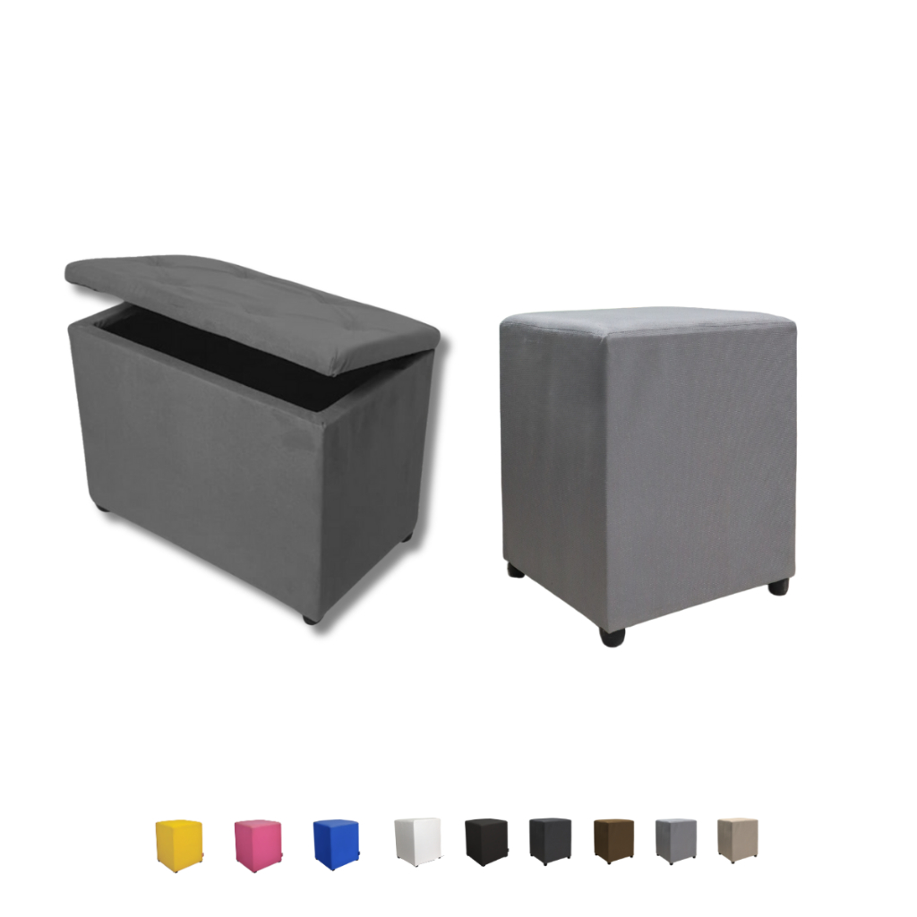 Kit Baú Retangular e Puff Quadrado Banquinho Descanso Assento Extra Eventos Quarto Casa