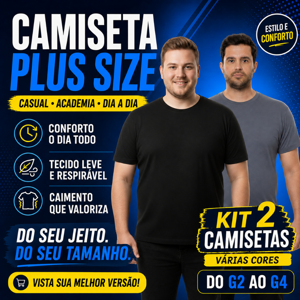 Kit 2 Camisas Blusas Plus Size Masculina Básica Leve Refrescante Proteção UV Solar Academia