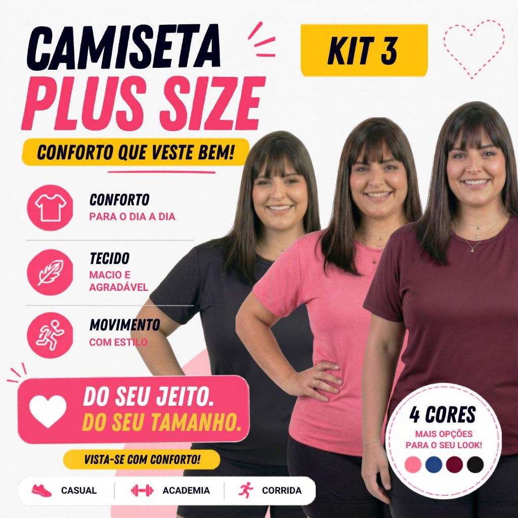 Combo 3 Camisas Blusas Feminina Plus Size Leve Refrescante Proteção UV Solar Exercícios Casual