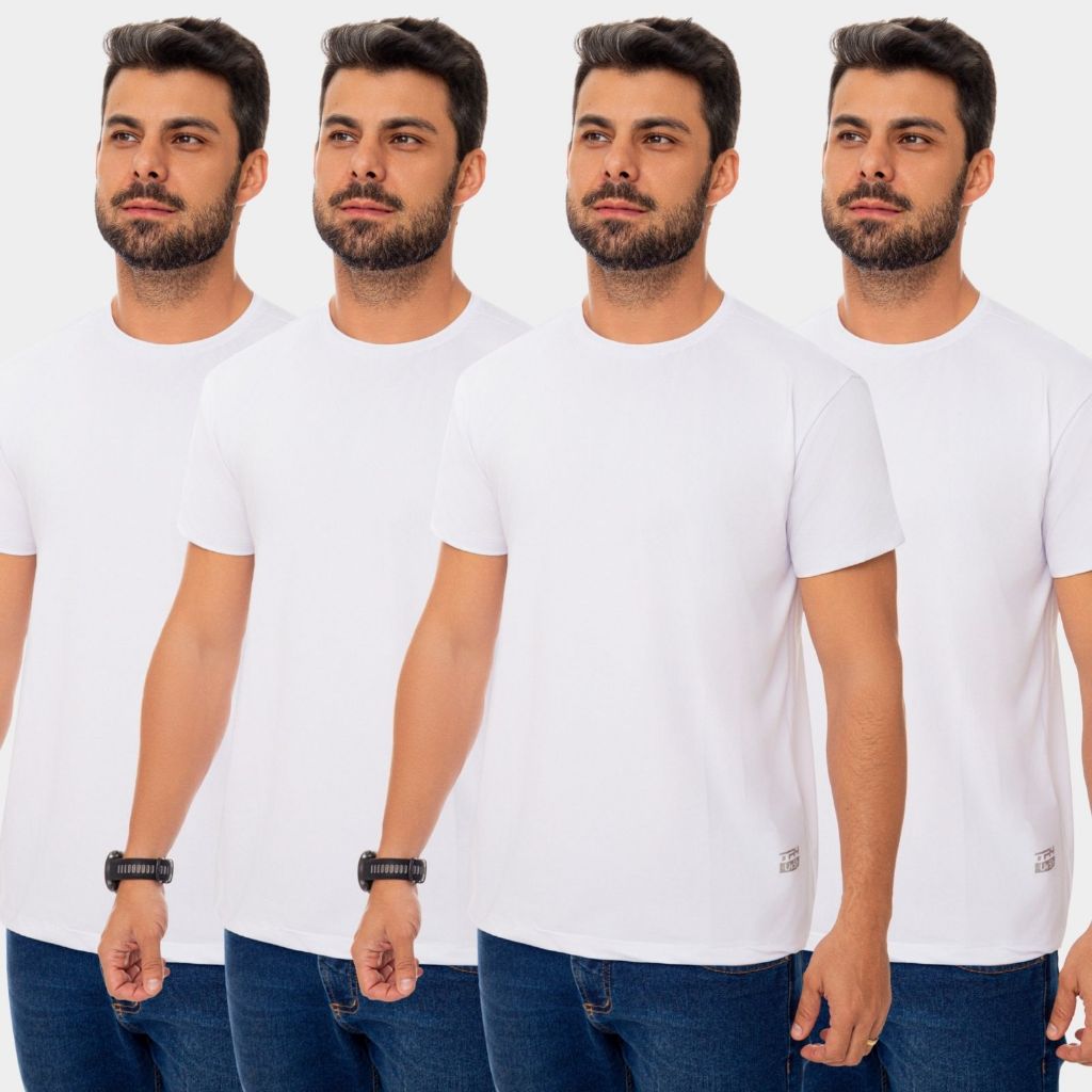 Kit 4 Camiseta Blusa Dry Fit Masculina Manga Curta Academia Treino Esportiva Corrida Proteção Uv Branca