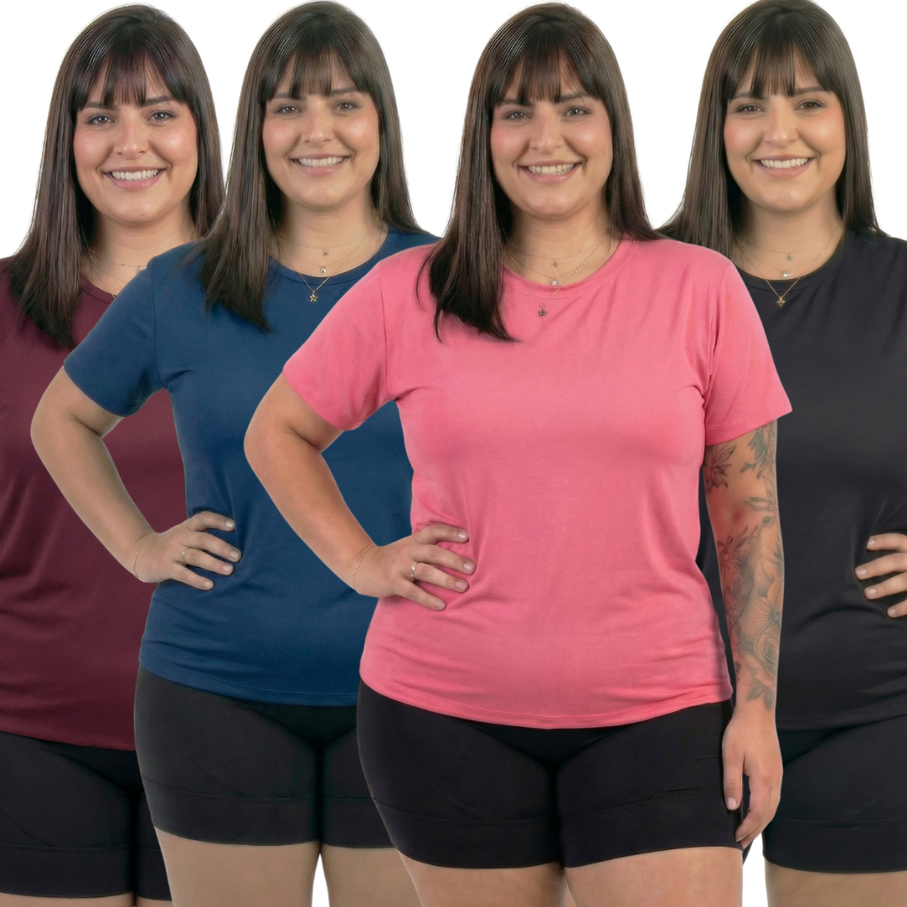 Kit 4 Camisas Blusas Plus Size Proteção Solar UV Academia Conforto Leve Refrescante