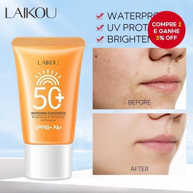 Creme Protetor Solar Clareador LAIKOU, Protetor UV, Creme Facial Iluminador, Creme Diário Refrescante 30g