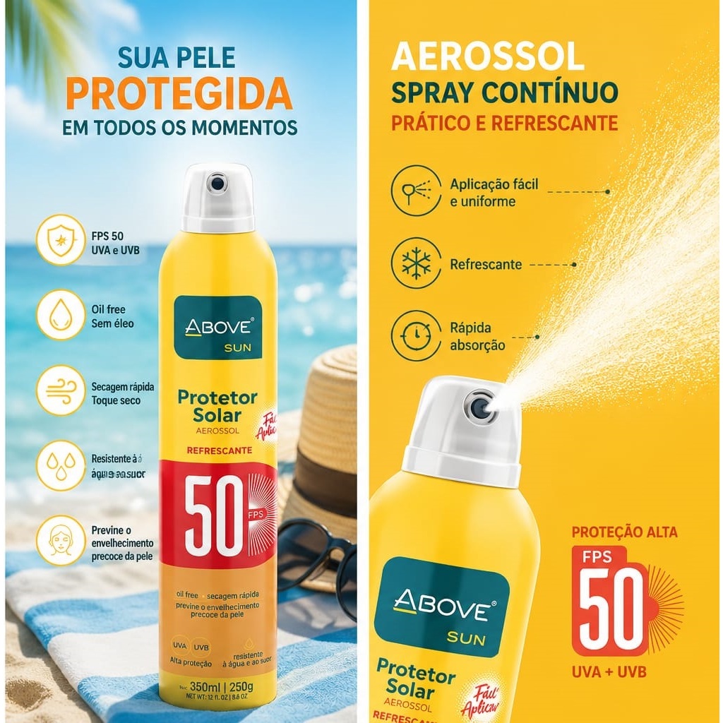 Protetor Solar Aerossol Refresh FPS 50 350ml | Proteção UVA UVB | Spray Refrescante Oil Free