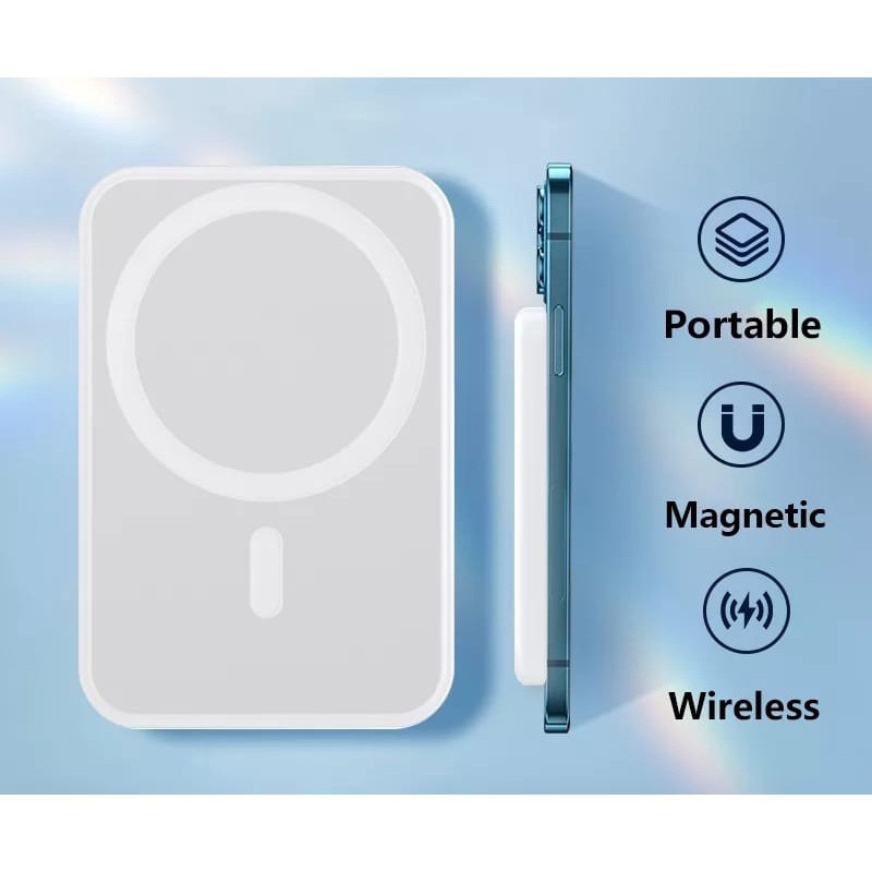 Carregador Portátil Indução para iPhone/Android Magsafe Apple Sem fio Bateria Carga 5000mAh