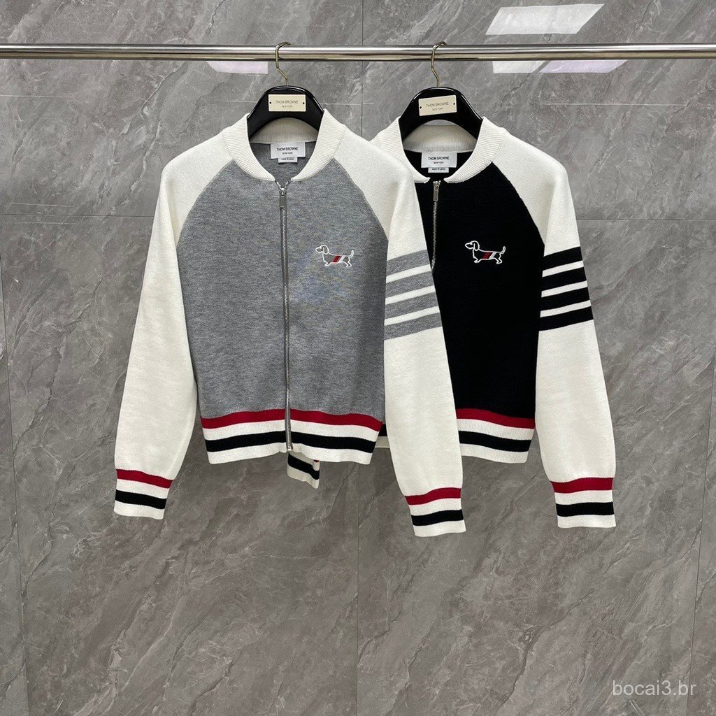 RJOO New Fall/Winter College Style Color-Block Puppy Embroidery Zipper Wool Baseball Jacket