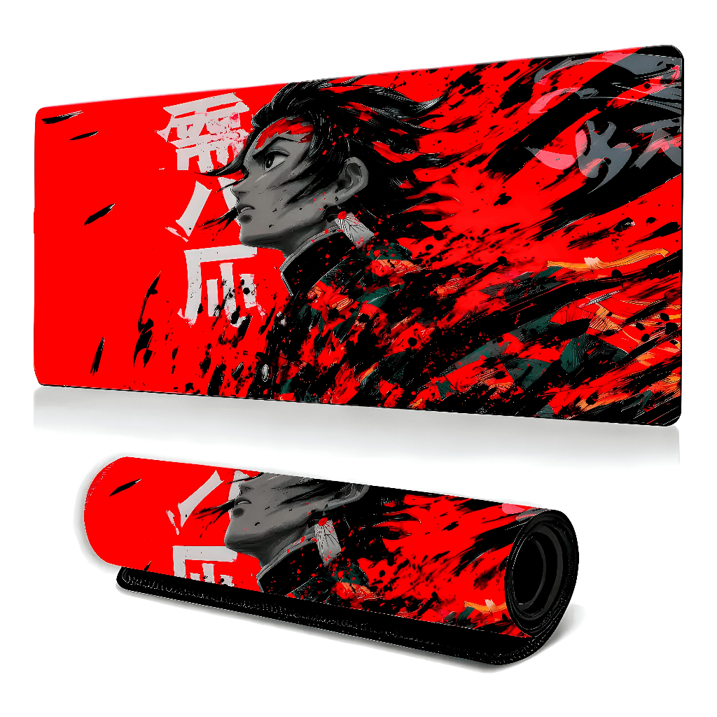 Mousepad Gamer Speed 90x40cm Tanjiro Anime Demon Slayer 3mm espessura Bordas Costuradas Base emborrachada Antiderrapante