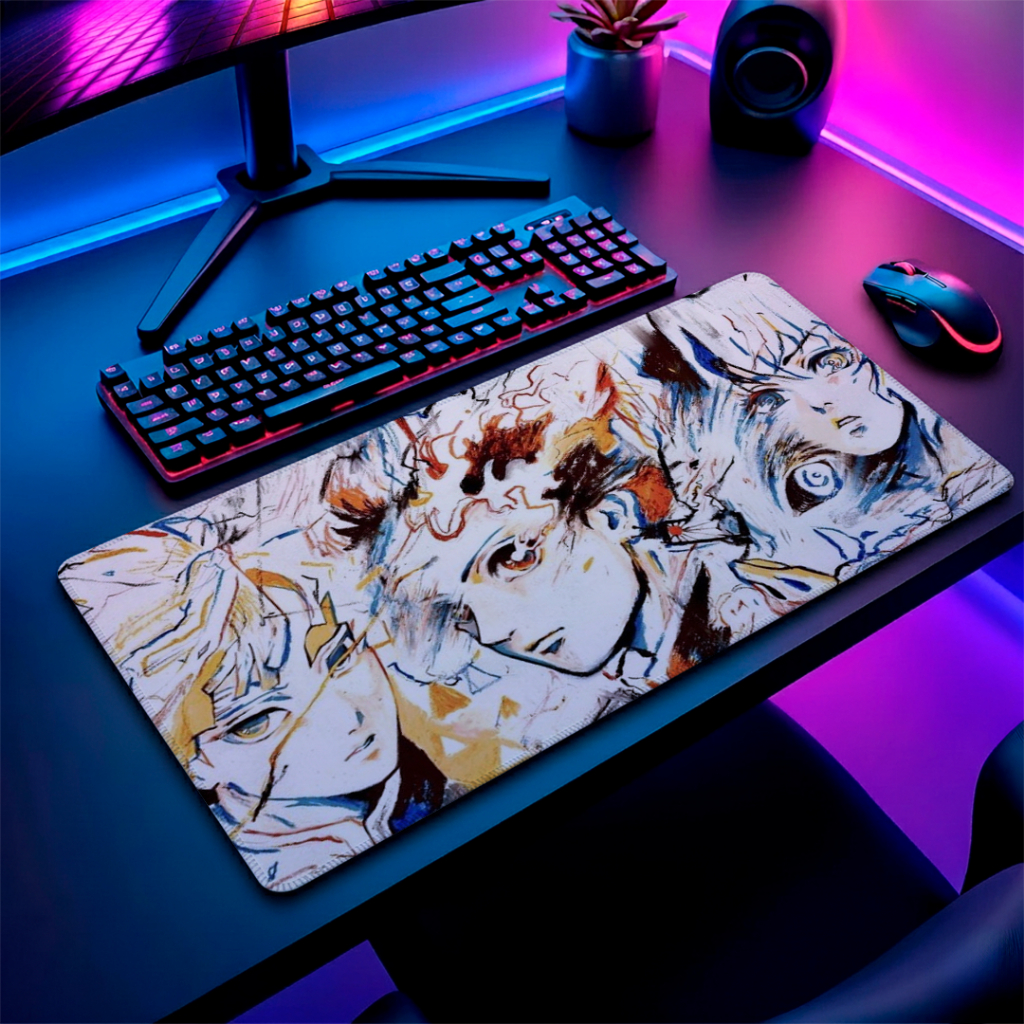 MousePad Gamer Speed Confortavel Com Base Antiderrapante E Bordas Costuradas Com Estampa De Anime Caçadores Espadashim