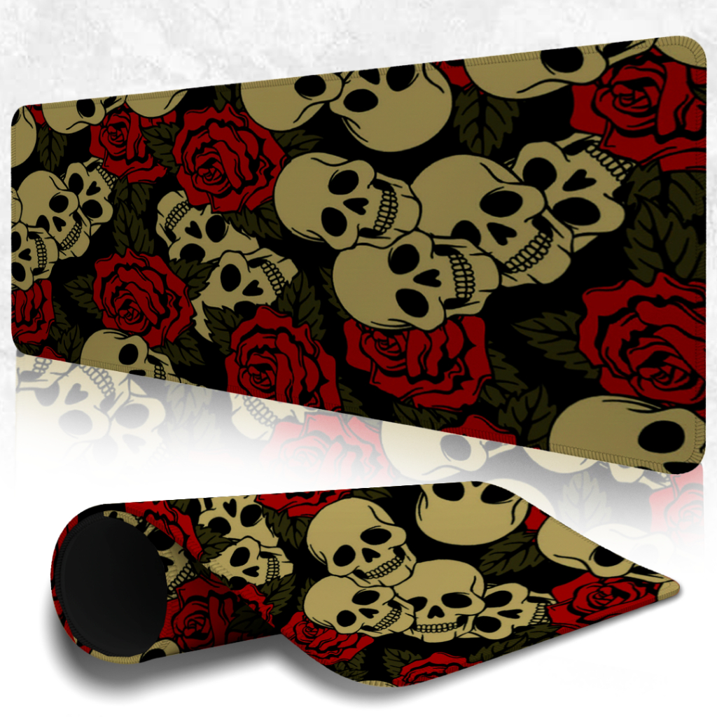 MousePad Speed Gamer Com Base Antiderrapante Com Bordas Costuradas Macio E Confortavel Perssonalização EL Skull And Rose