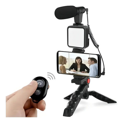 Kit de Filmagem e Fotografia para Vlog com Microfone e Luz LED 6500K Suporte de Celular Universal