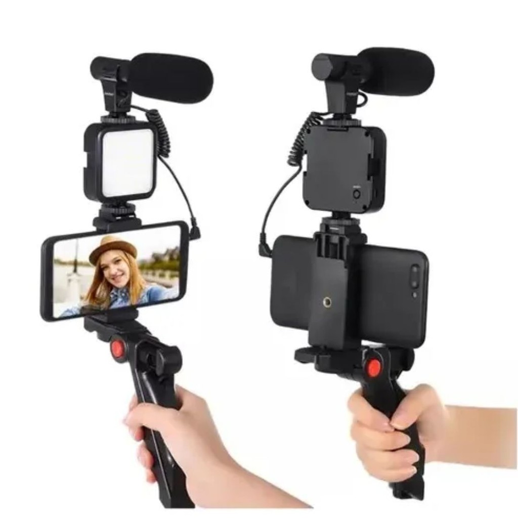 Estabilizador de Celular com Luz LED e Microfone - Ideal para Zoom e Filmagens