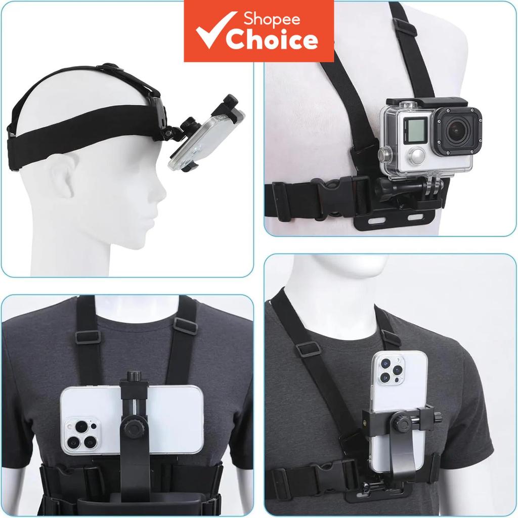 Suporte de Celular para Cabeça e Peitoral | Mãos Livres para Filmagens, Ajustável & Perfeito para Aventuras ao Ar Livre.
