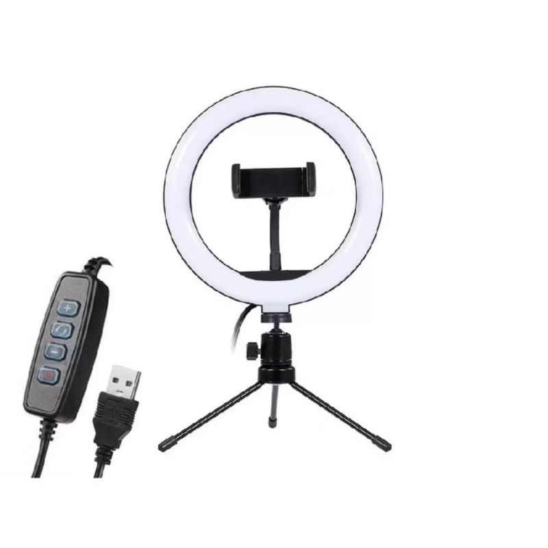 Iluminador De Led Ring Light De Mesa Tripé 8'' Polegadas