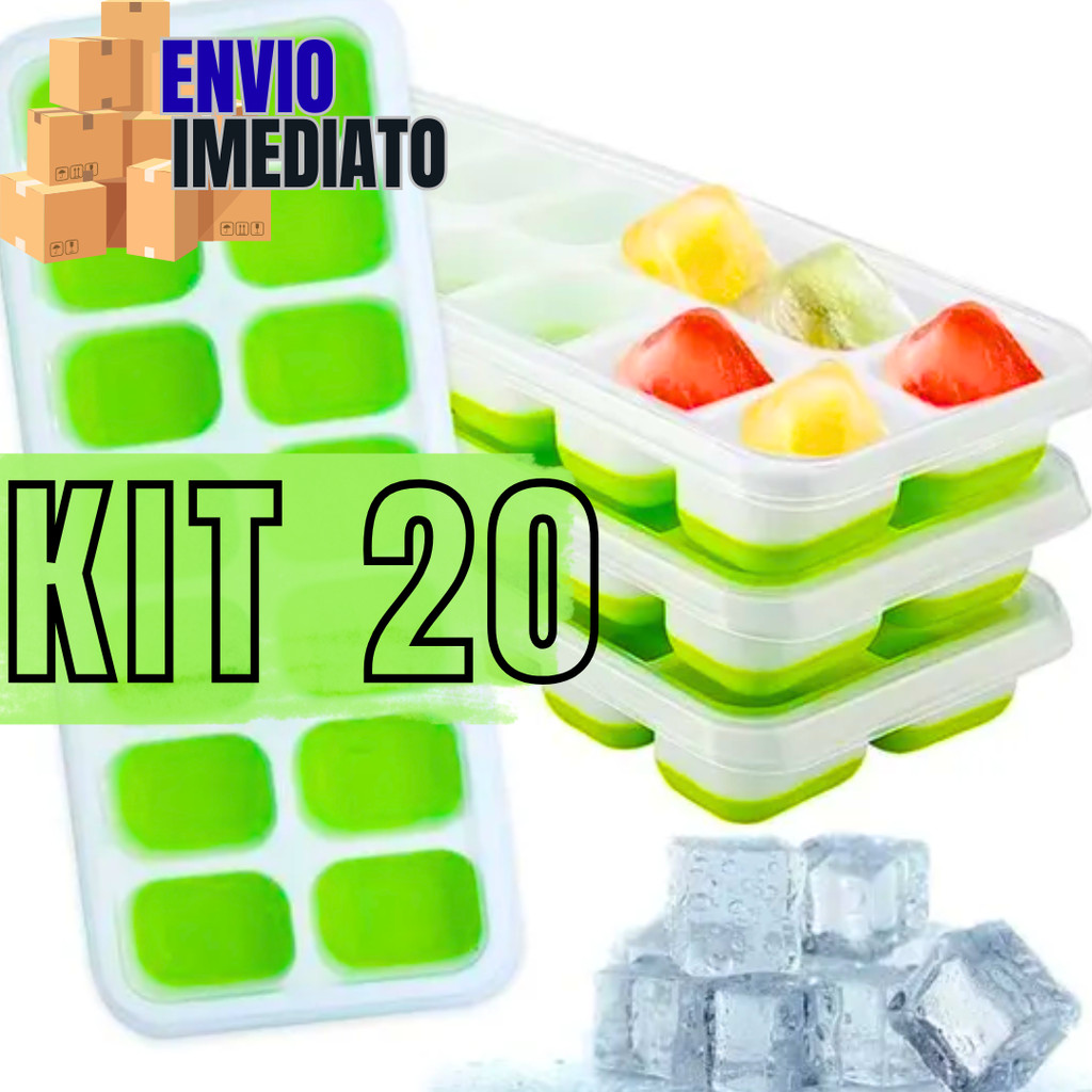Kit 20 Formas De Gelo Forminhas Coloridas Fundo De Silicone Fácil Desenformar Suco Cubos Quadrados