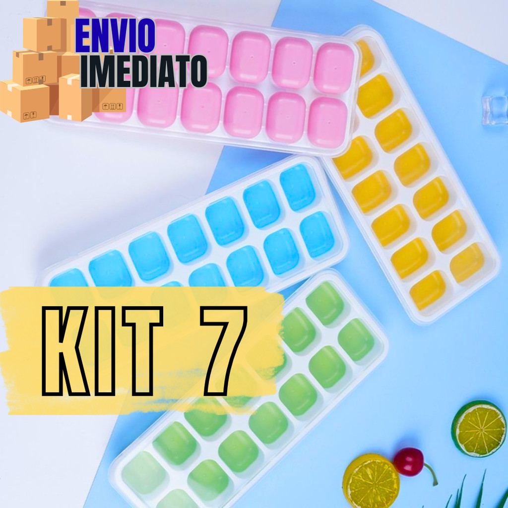 Kit 7 Forminhas De Gelo Refresco Suco Papinha Fundo De Silicone Fácil Desenformar Colorida Forma Cubo