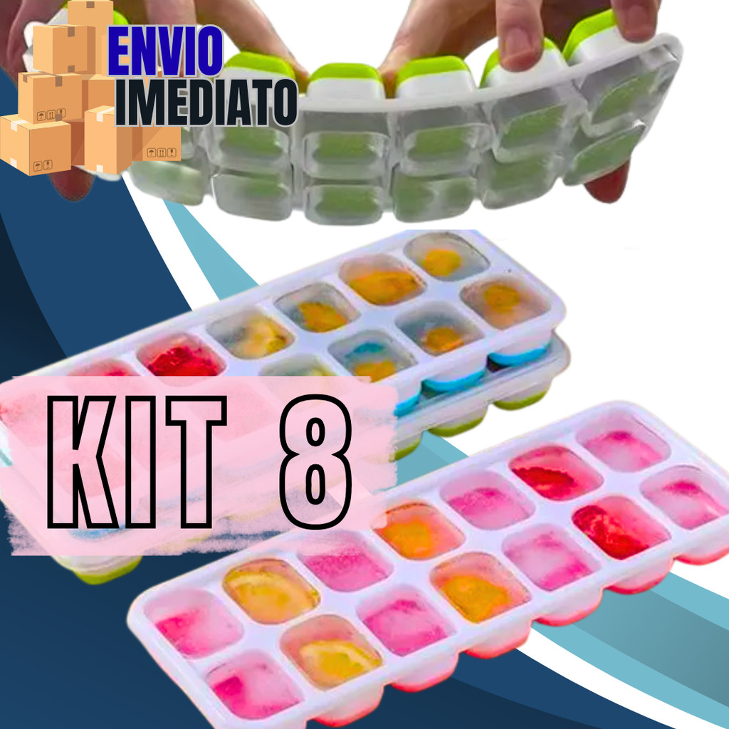 Kit 8 Formas De Gelo Forminha Fundo De Silicone Suco Refresco Papinha Fácil Desenformar Cubo