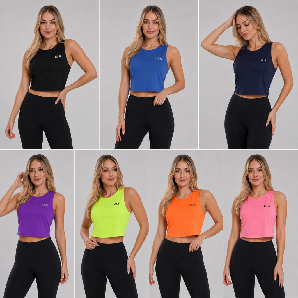 Cropped Feminino Regata Dryfit Treino Academia Proteção Solar UV Blusinha Academia Treinos Mulher - GLK Sports
