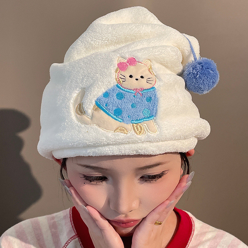 [Estoque pronto] [Estoque pronto] Silent Love Cute Hair Drying Cap Feminino Super Absorvente Toalha de cabelo de secagem