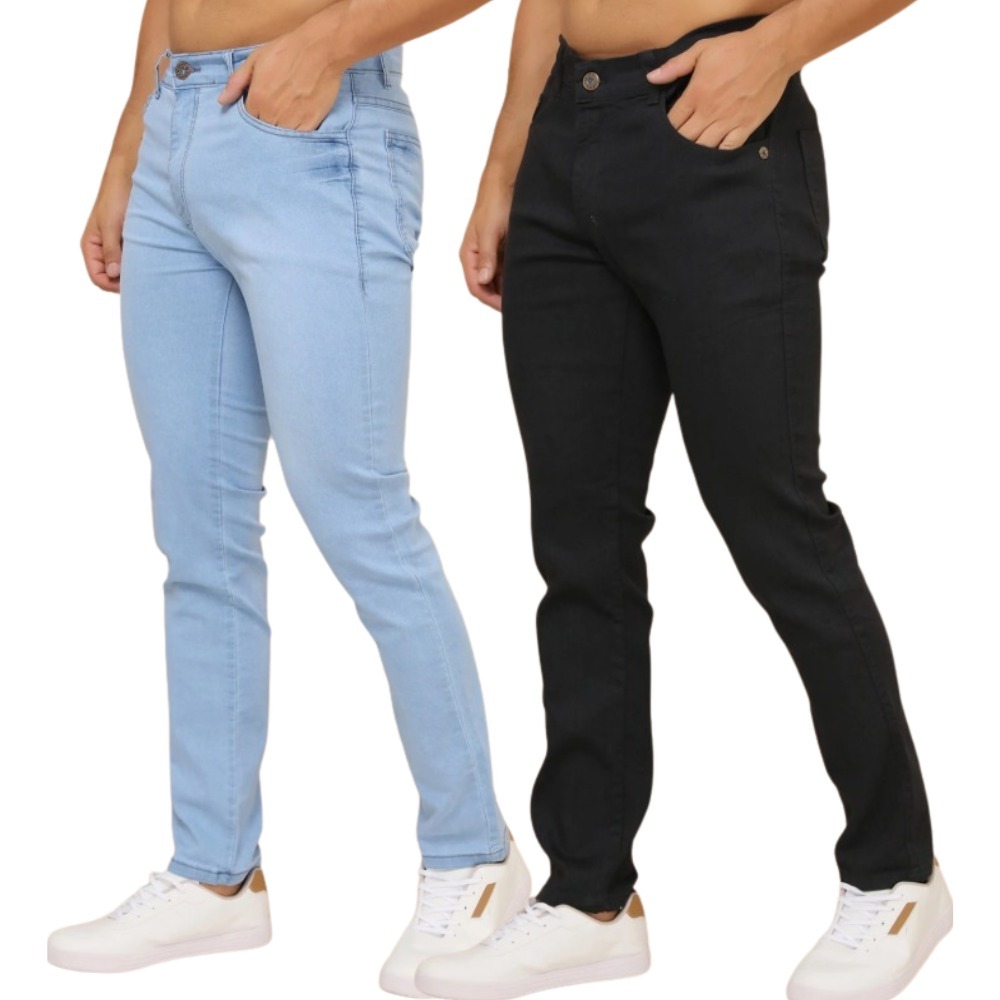 Kit Calças Jeans Slim Fit Masculina – Lavagem Clara/Media+ Preta – Ideal para Todas as Ocasiões
