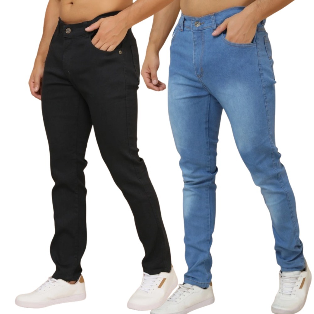 Kit Calça Jeans Slim Fit Masculina – Look Casual / Noite – Jeans Claro/medio e Preto