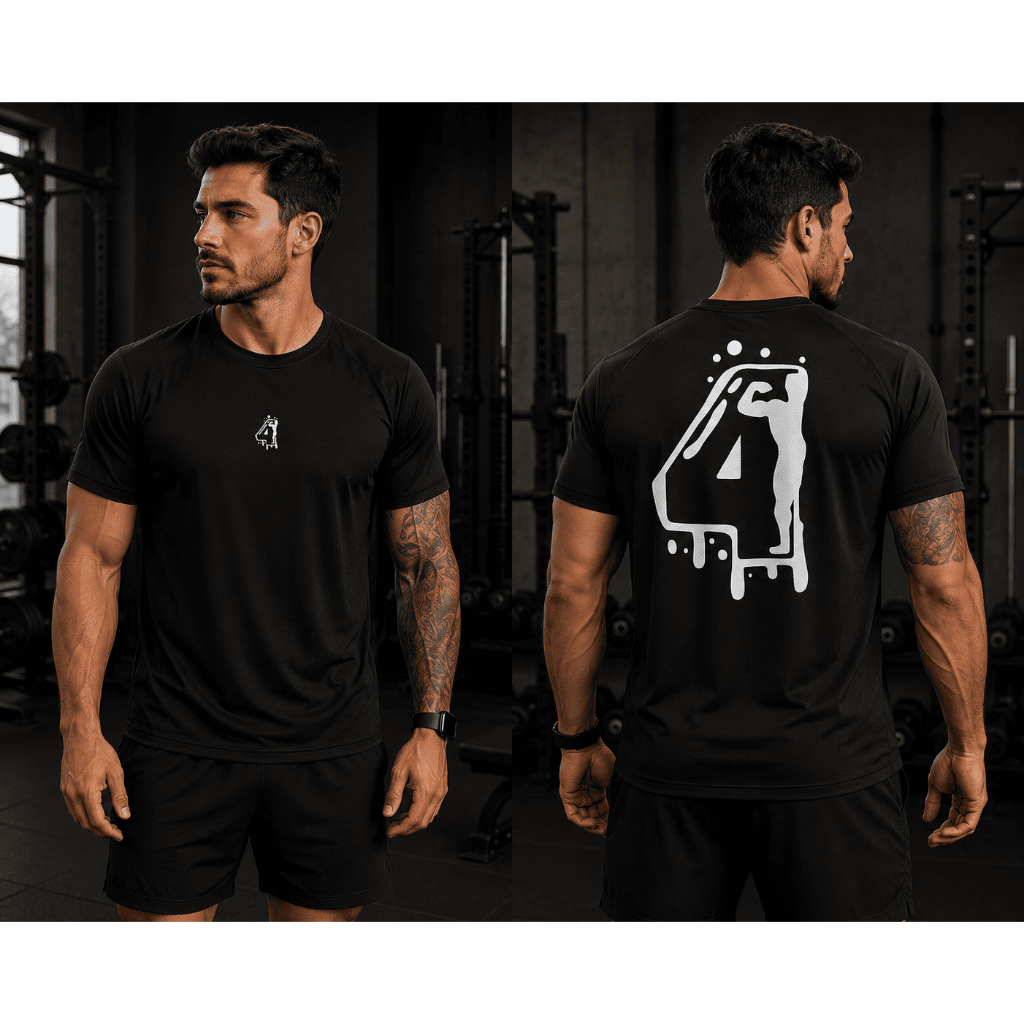 Camiseta Dry Fit Slim Preta Masculina 4Action Treino Academia Esportiva Respiravel