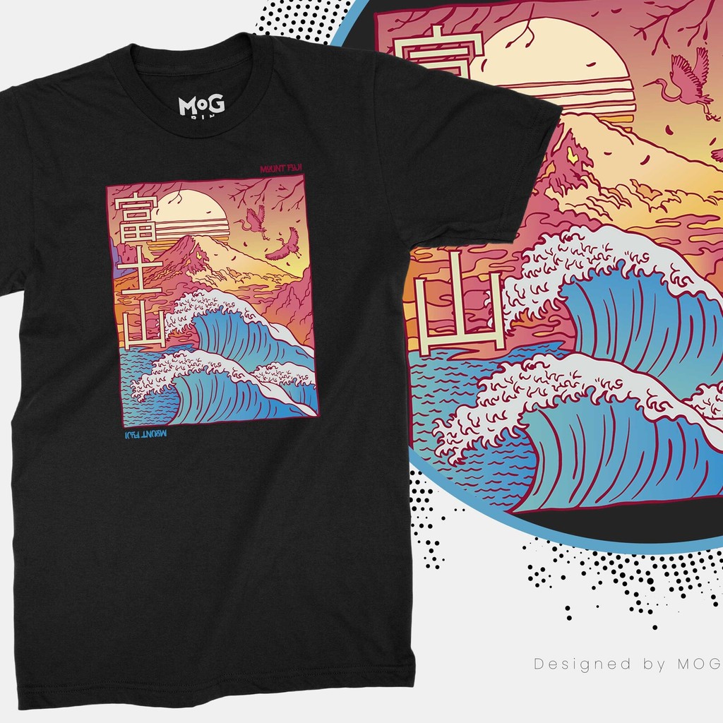 Mount Fuji Kanagawa Wave Camiseta Oversized Full Moon Aesthetic Japanese Hokusai Art Travel