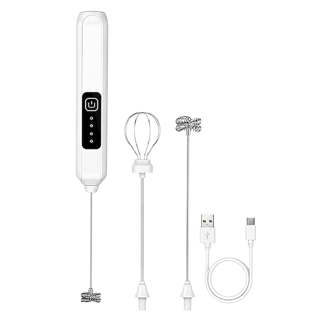 Electric Milk Frother Dual-Layer Stainless Steel Whisking Rings for a Denser Froth Two Interchangeable Whisk Attachments