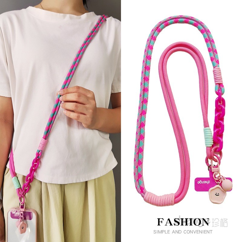 Cordão de telefone móvel feminino mensageiro cor fresca combinando cinta trançada longa viagem ao ar livre escalada de m