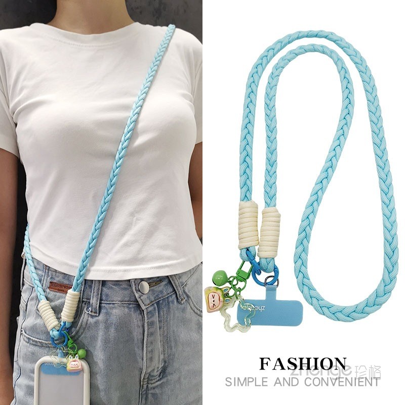 Cordão de telefone móvel feminino Cross-body cinta rabo de cavalo trançado corda longa viagem ao ar livre montanhismo pe