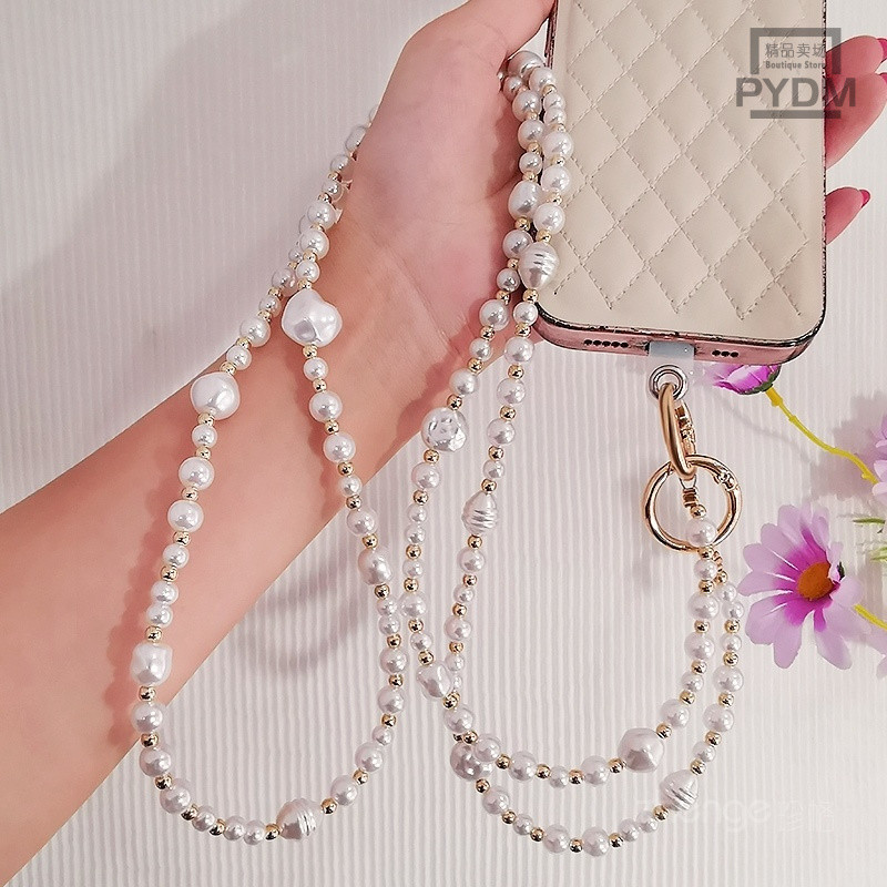 [PYDM] Corrente mensageiro de pérola longa em formato especial feminino estilo nórdico cordão para celular longo pendura
