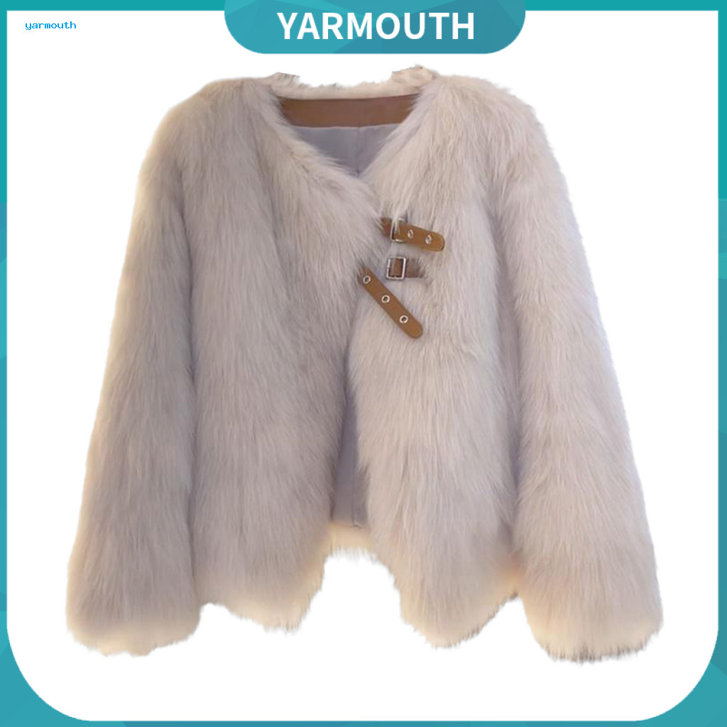 Women Jacket Winter Coat Autumn Women’s Furry Plush Cardigan Thickened V Neck Knitted Sweater with Buckle Strap Long S