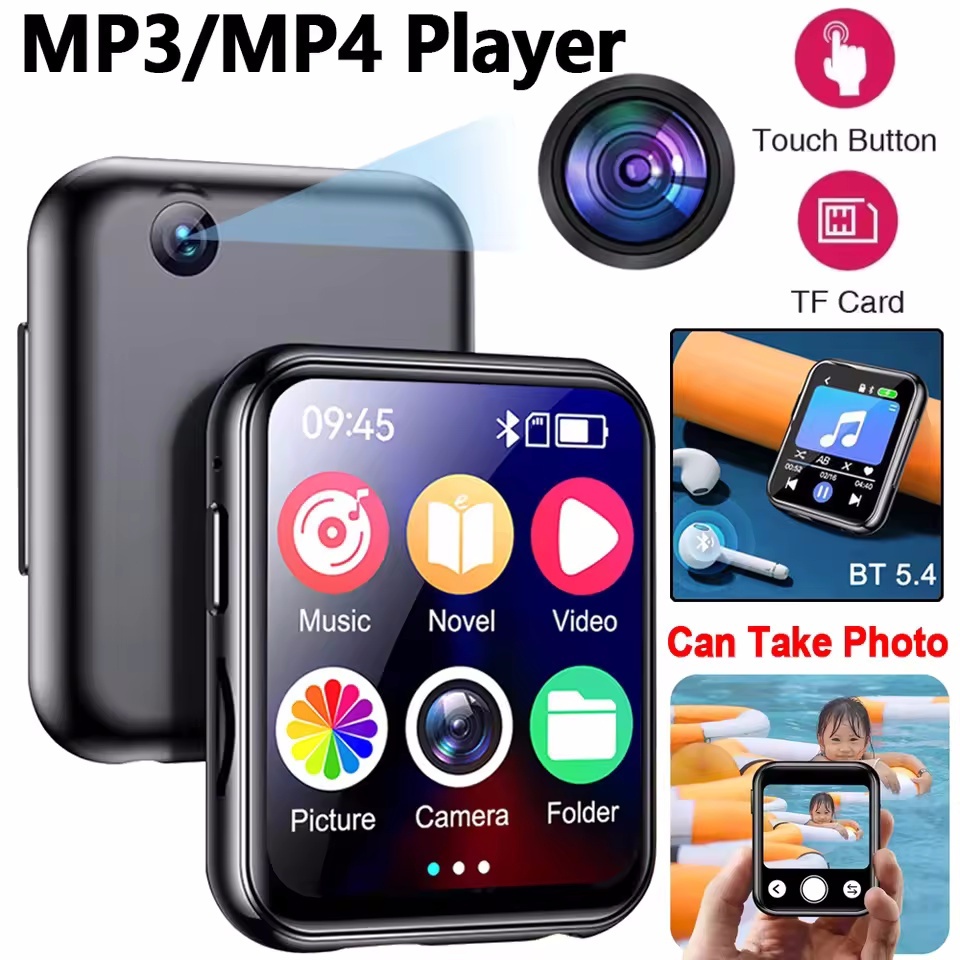 Leitor De Música MP3 Bluetooth 5.4 Alta Fidelidade MP4 Tela De Toque Completa Embutido Alto-Falante Gravador Câmera Port
