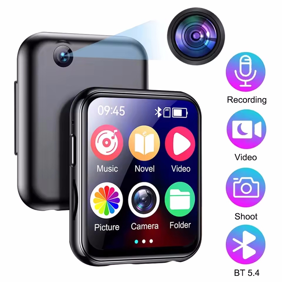 Leitor De Música MP3 Bluetooth 5.4 Alta Fidelidade MP4 Tela De Toque Completa Embutido Alto-Falante Gravador Câmera Port