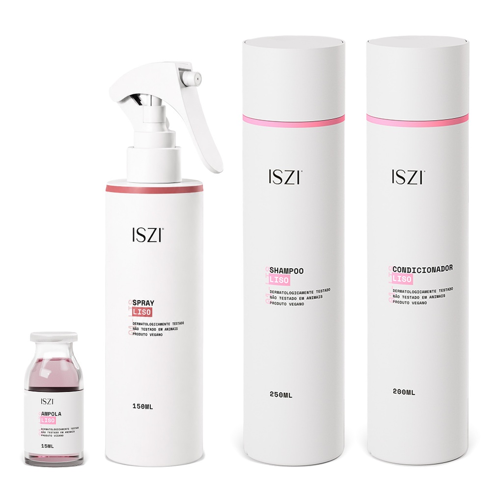 Kit Liso ISZI Shampoo Condicionador Ampola Spray Antifrizz Proteção Térmica Alinhamento Antifrizz